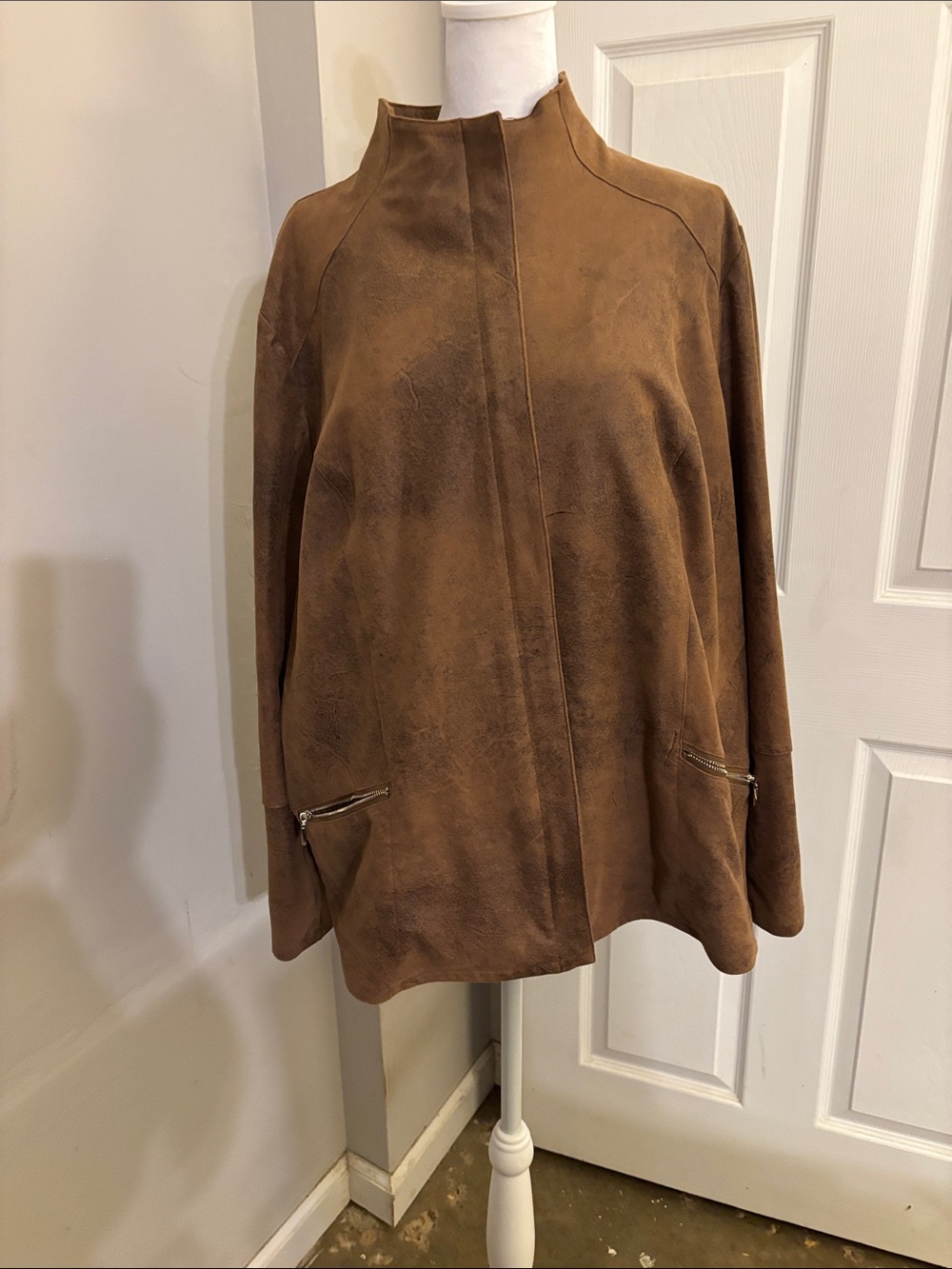 Chico's Brown Suede-Look Zip Pocket Jacket